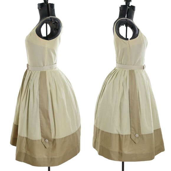 Vintage Late 50s Early 60s Small Green Gingham Sleeveless Sundress - Picture 4 of 10